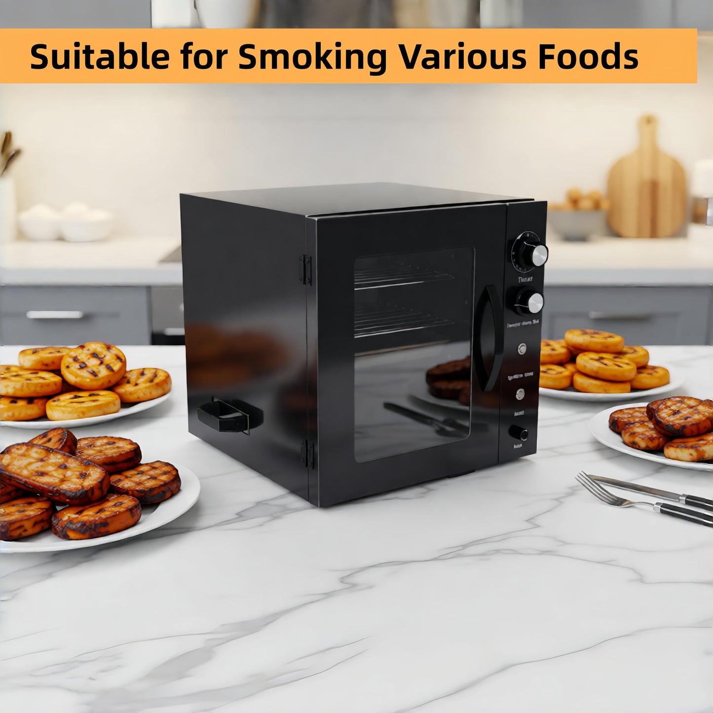 Clivia Electric Vertical BBQ Smoker 10L,Smoker Grill 30-110℃/800W,Heavy Duty Square BBQ Grill Multi-Function Cabinet for Outdoor Cooking or Kitchen and Party，Black