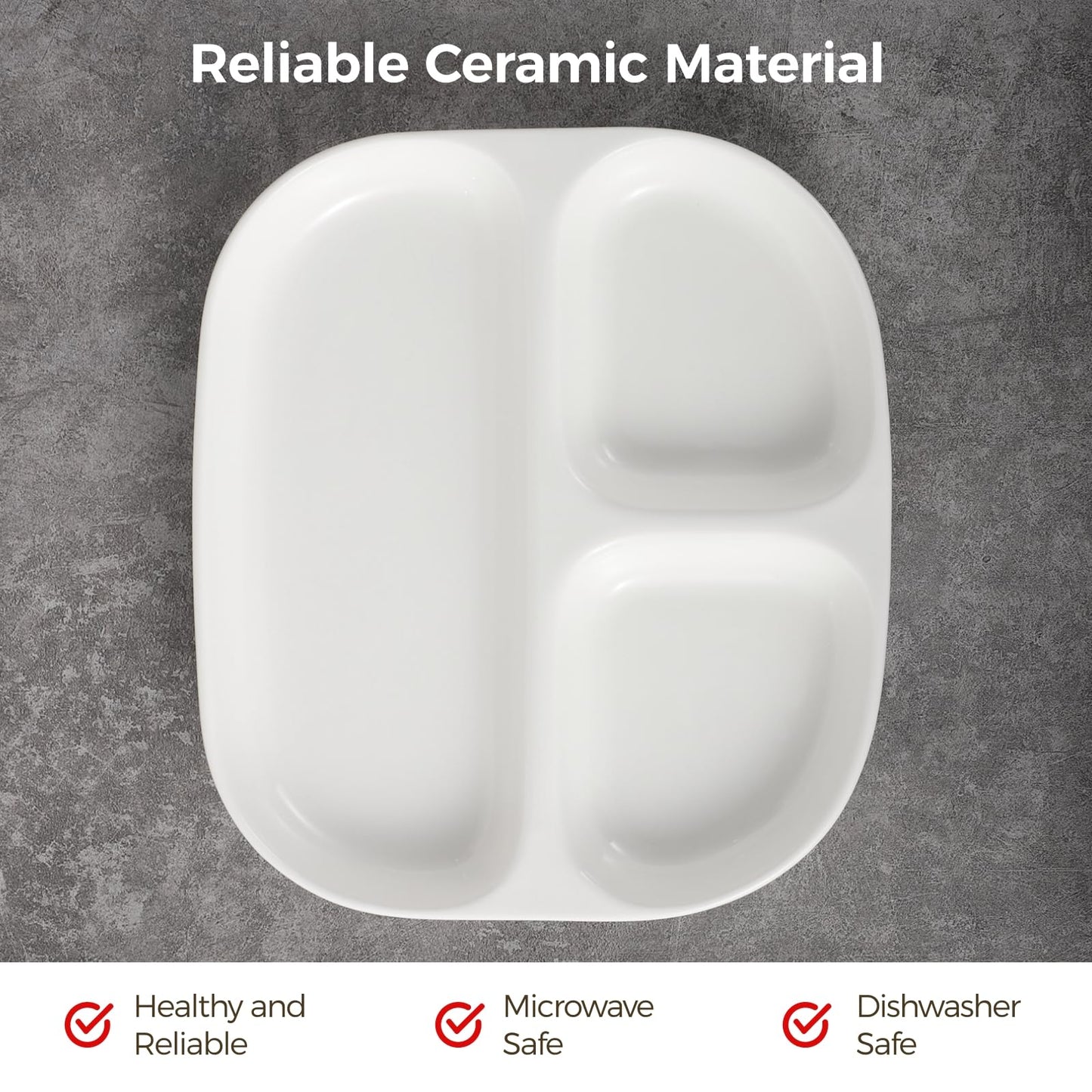 OMISTAR 2 Pcs Ceramic Plates for Kids, 8.5" Divided Plates for Adults, Portion Control Plate, White Ceramic Plate for Balanced Meals, Diabetes and Weight Loss Diet