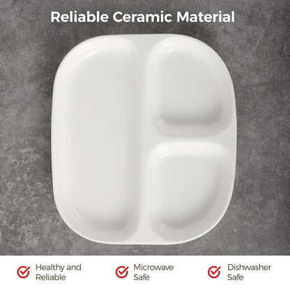 OMISTAR 2 Pcs Ceramic Plates for Kids, 8.5" Divided Plates for Adults, Portion Control Plate, White Ceramic Plate for Balanced Meals, Diabetes and Weight Loss Diet