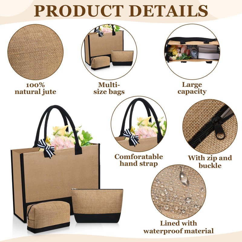 Locmeo 18 Pcs Burlap Tote Bags Bulk and Makeup Bag Set Large DIY Jute Tote Personalized Gift for Wedding Bridesmaid Women(White)