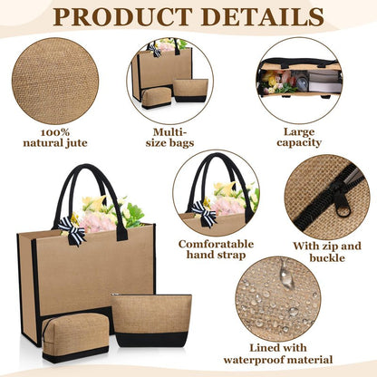 Locmeo 18 Pcs Burlap Tote Bags Bulk and Makeup Bag Set Large DIY Jute Tote Personalized Gift for Wedding Bridesmaid Women(White)