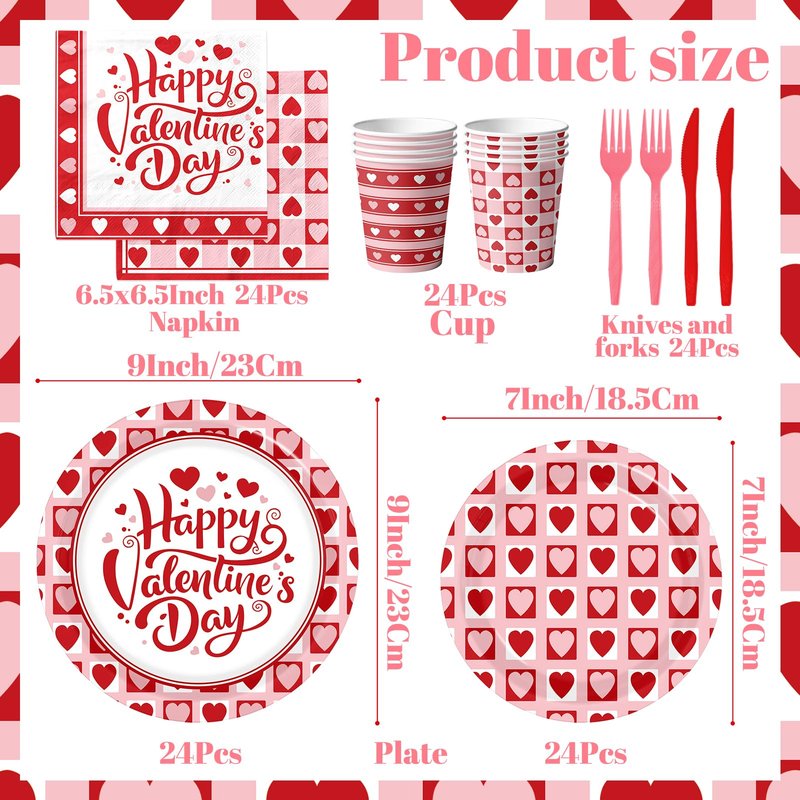 144Pcs Valentine's Day Party Plates and Napkins,Valentines Day Party Supplies Red Pink Love Heart Valentines Day Theme Tableware Set for Valentine Birthday Wedding Serve 24