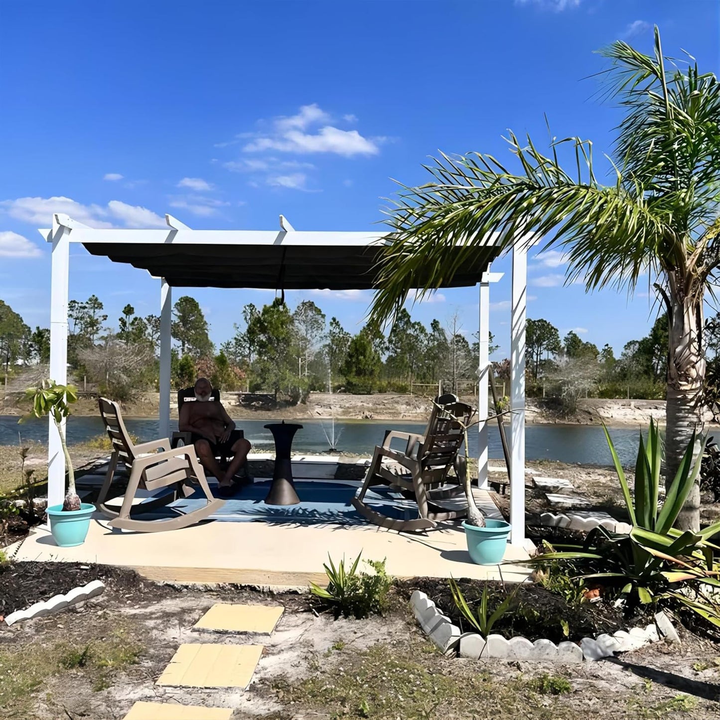 PURPLE LEAF 10' x 13' Outdoor Retractable Pergola Heavy-Duty Aluminum White Pergola with Sun Shade Canopy Patio Modern Shelter for Garden Yard Deck Grape Trellis, Grey