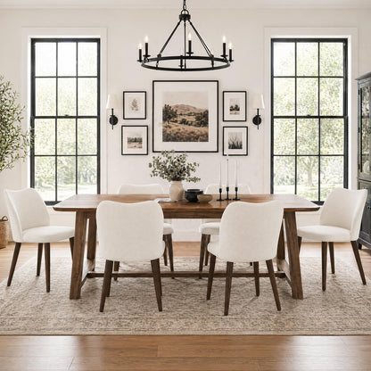 COLAMY Dining Chairs Set of 6, Upholstered Fabric Kitchen Chairs with Curved Back, Padded Seat and Solid Wood Legs, Modern Dining Chair for Kitchen Dining Room, Beige