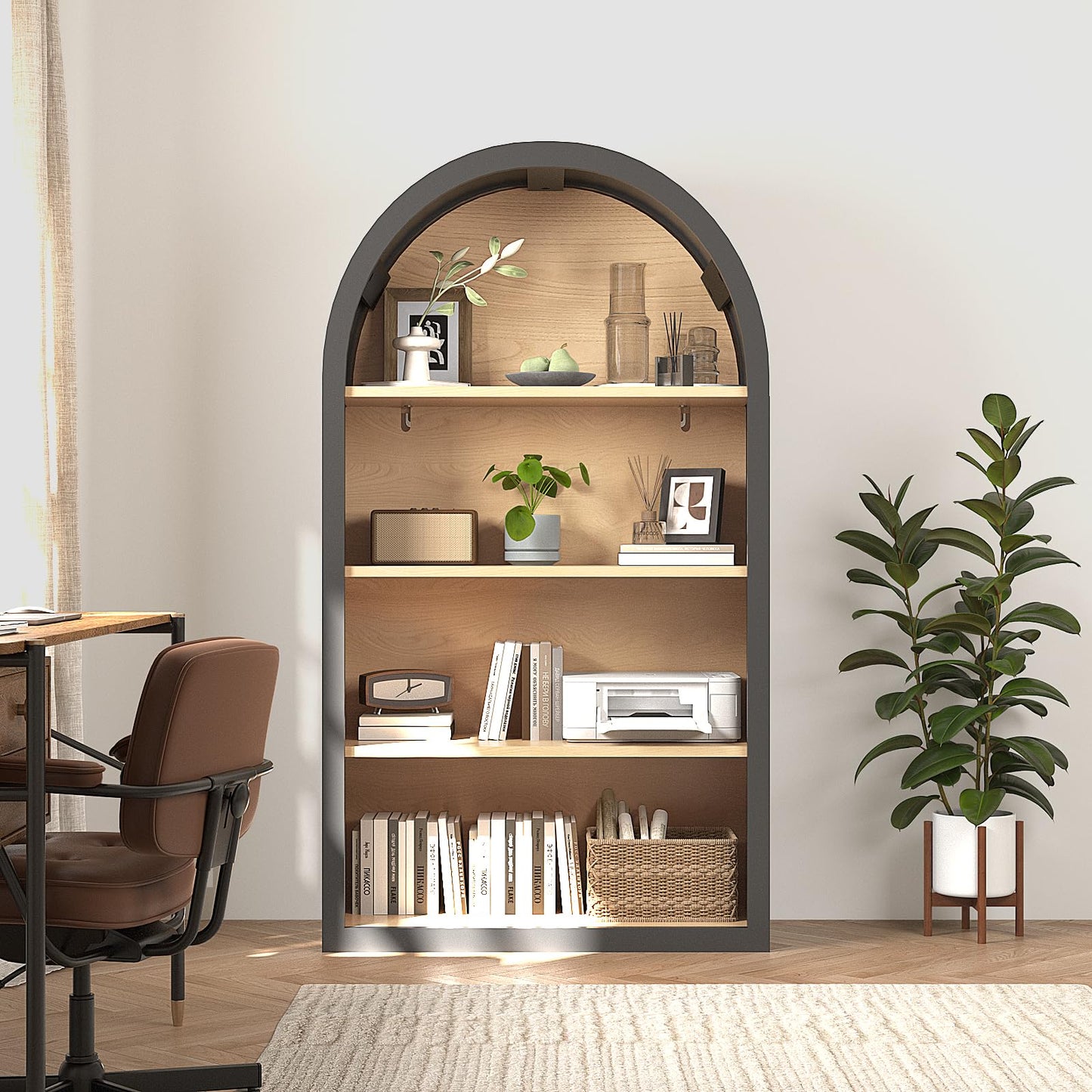 DiMorture 43" Tall Arched Bookshelf/Bookcase, 4-Tier Free-Standing Storage Shelves Bookshelves Organizer Rack for Books/CDs/Magazine, Home Library Organizer(Black)