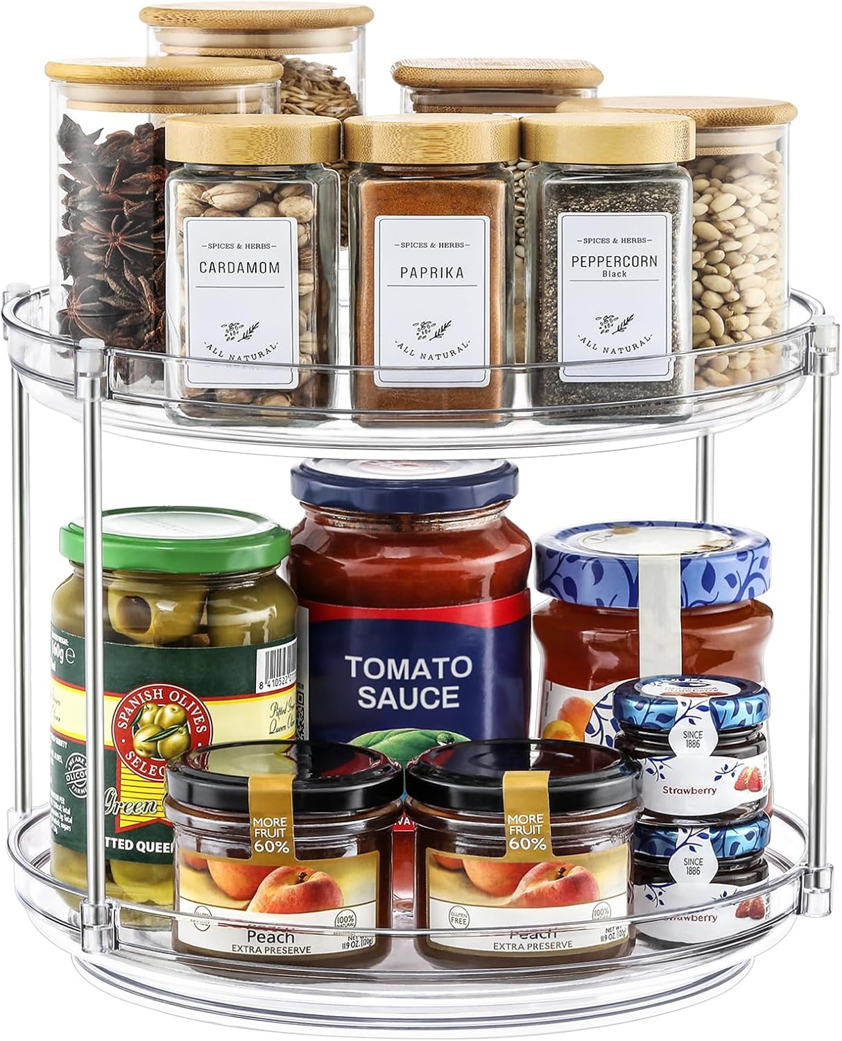 2 Countertop, Closet, 9.25'' Tier Non-Skid Acrylic Lazy Susan Turntable Organizer - Rotating Spice Rack - Spinning