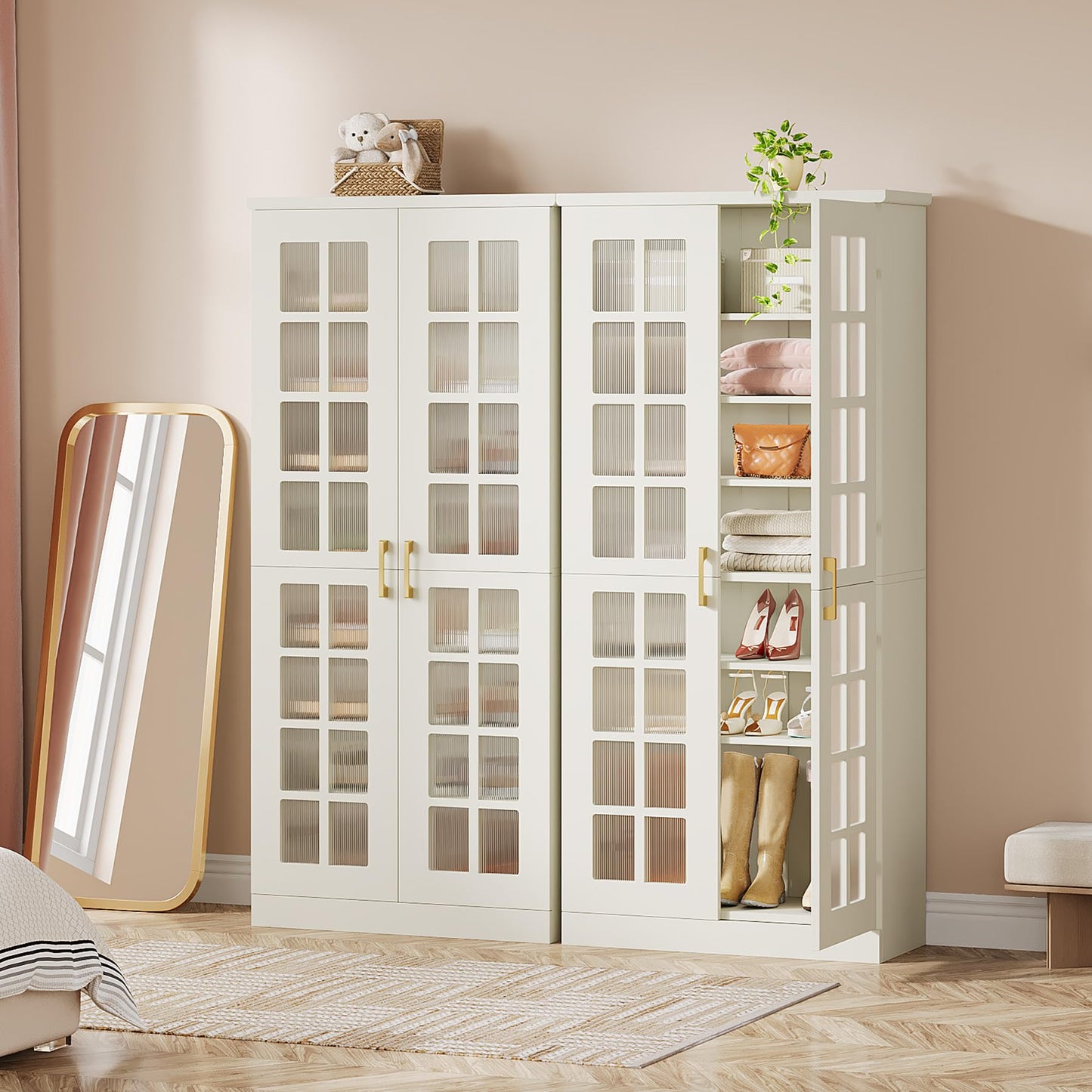 Tribesigns Tall Shoe Cabinet with Doors, 8-Tier Shoe Storage with Adjustable Shelves, Modern Shoe Organizer Shoe Rack Cabinet for Entryway, Hallway, Closet, Living Room, White