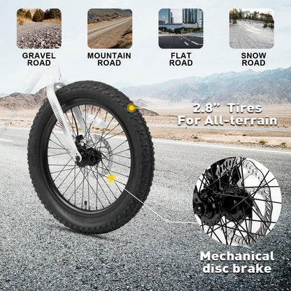 Glerc Mars Kids Mountain Bike, 20 Inch Fat Tire Bike for Teen Ages 6-12 Year Old, Bicycle with 2.8-Inch Wide Tires and 6 Speed Drivetrain, White