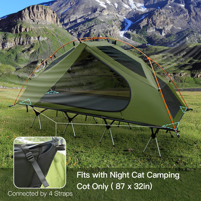 Night Cat Camping Cot Tent - Waterproof 1-Person Off-Ground Combo Cot Bed for Adults Portable Easy Set-up Tent Green 31.5'' Width