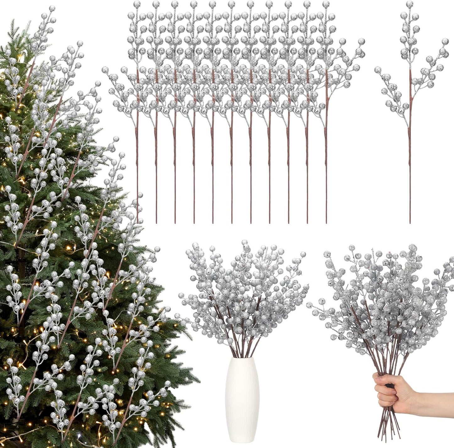 12 16 Inches Norme Pcs Glitter Silver Picks for Christmas Tree Decoration Silver Christmas Tree Ornaments DIY Xmas