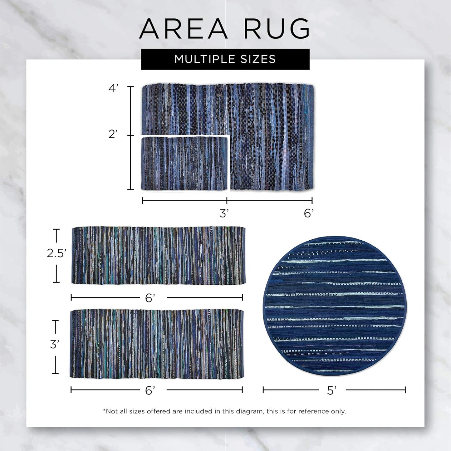 DII Woven Rugs Collection 2x3', Hand-Loomed with Black Border