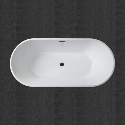WOODBRIDGE 59" Acrylic Freestanding Bathtub Contemporary Soaking Tub with Matte Black Overflow and Drain,Black