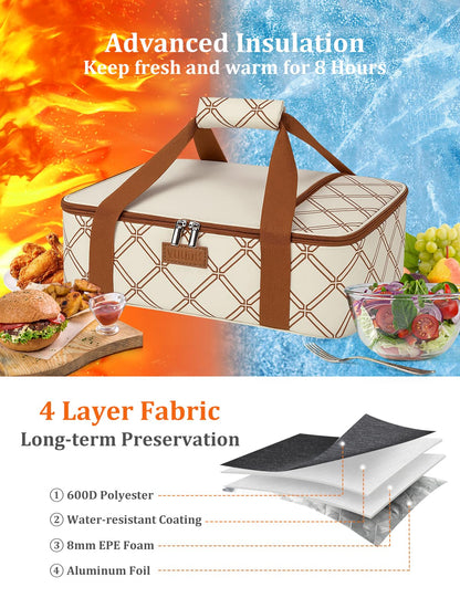 Vuudh Casserole Carrier Bag, Single Insulated Food Bag, Hot Cold Lasagna Holder Tote for Picnic, Potluck or Travel, Lightweight Picnic Bag