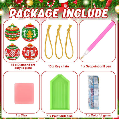 Yuntau 20 Pcs Christmas Ball Diamond Art Ornaments Red Green Diamond Painting Keychain 5d Xmas Tree Hanging Ornaments DIY Christmas Kits for Adults Crafts Holiday Party Decor(Ball)