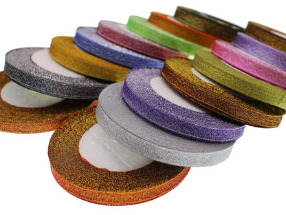 Glitter Ribbon 3/8 inch 400 Yards Sparkly Metallic Sheer Organza Ribbon for Jewelry Bows, Gift Wrapping, Home Decoration, Party Ornaments & Favor (10mm)