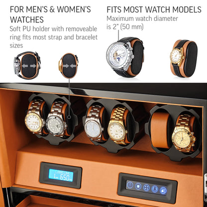 Automatic Watch Winder with 6 Storage Slots, LED Light and Automatic Motor-Stop Option