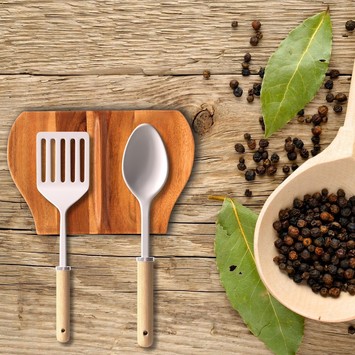 Acacia Spoon Rest For Stove Top with Non Slip Silicone Feet Stove Spoon Holder For Kitchen Counter, Double Sided kitchen Spoon Rest, Cooking Spoon Holder Spatula Rest Handmade Wooden Spoon Rest