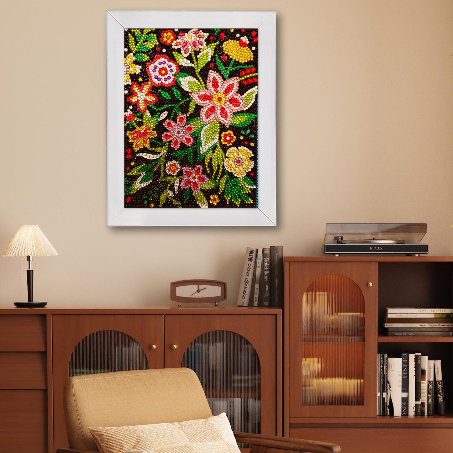 QIOUOL Flower Diamond Art Painting Kits for Kids Adults Beginners with Wooden Frame Girls Art Crafts Rhinestone Gem by Number Kits,Diamond Art Kits for Teens,Birthday Gifts and Office Decor
