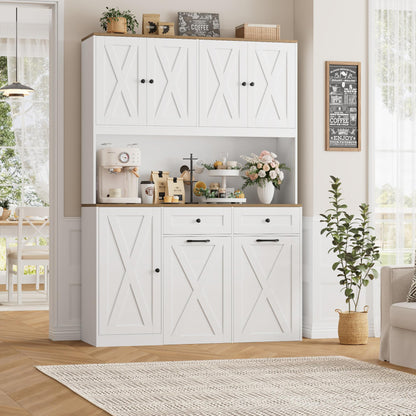 HOSTACK 71"H Kitchen Trash Can Cabinet, 12.5 Gallon Double Pull Out Garbage Can Hutch Cabinet with Trash Bin Storage Holders, 47" Wide Kitchen Pantry with Hidden Garbage Storage for Dining Room, White