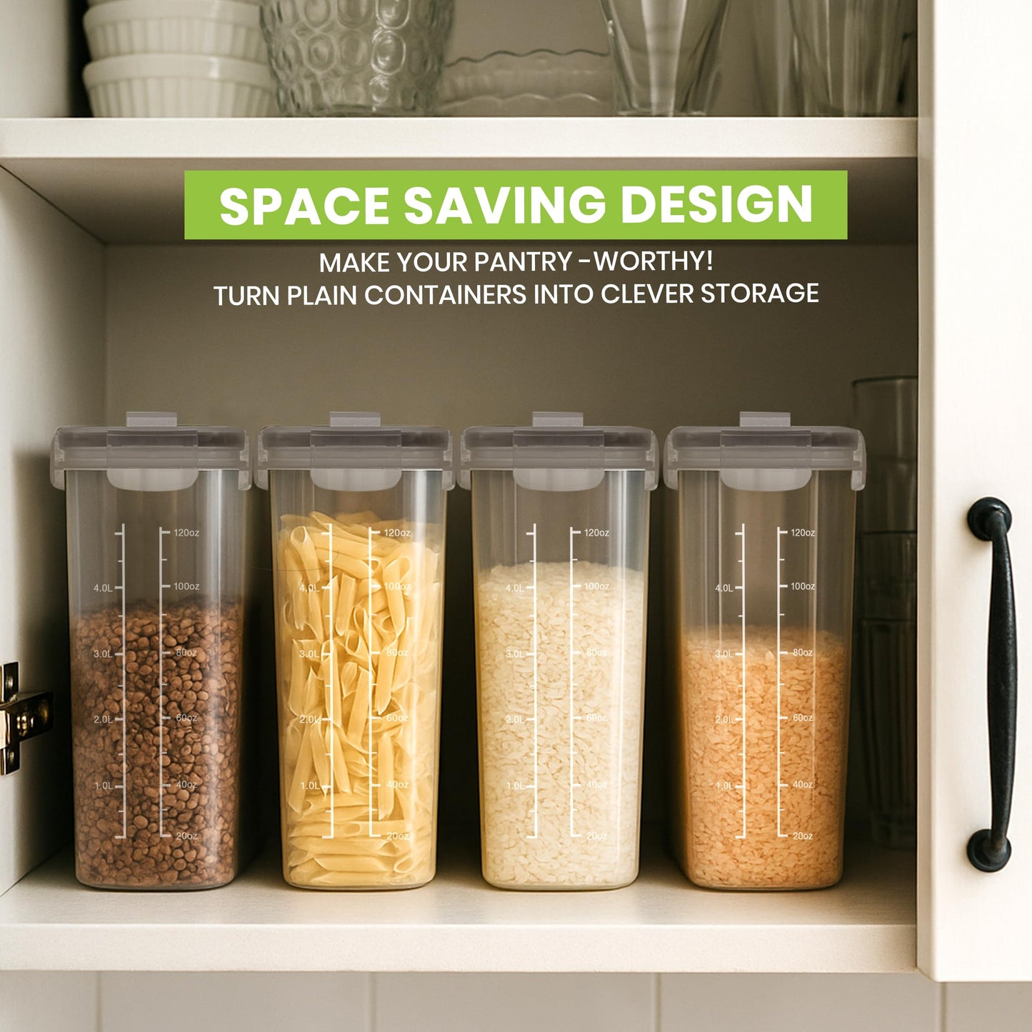 Utopia Kitchen Cereal Containers Storage Set – 4 Pack 4L(135.2 oz) Airtight Food Storage Containers with Lids, BPA-Free Cereal Dispensers for Pantry Organization and Storage (Clear)