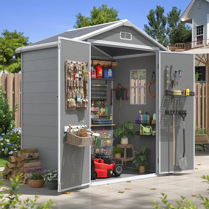 Aoxun 6x4 FT Outdoor Storage Shed, Plastic Garden Resin Shed with Floor and Window for Patio, Lawn, Outdoor Storage with Lockable Door for Bike, Tools, Garbage Can, Grey