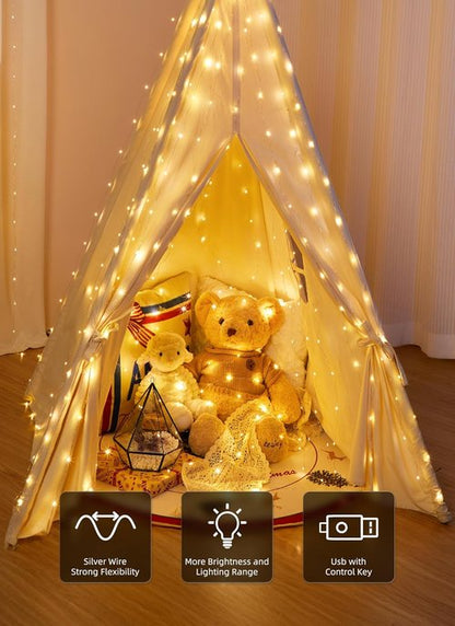 Brightown 300 LED Fairy Curtain Lights - 9.8ft x 9.8ft String Lights with Remote | USB Plug, 8 Lighting Modes, Warm White - 2 Pack
