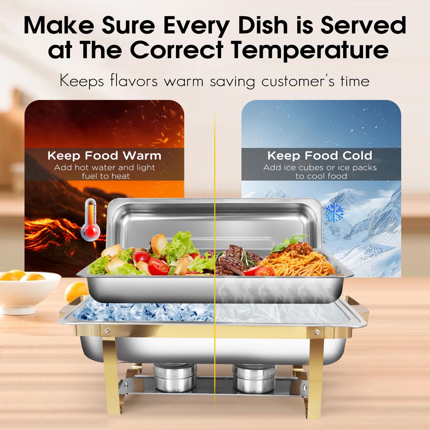 9.5 QT Chafing Dishes, 4 Pack High Premium Stainless Steel Complete Set,Heating and Cooling Chafing Dish, Rectangular Chafing Dish Buffet Set for Buffet, Party, Gatherings Banquet, Wedding