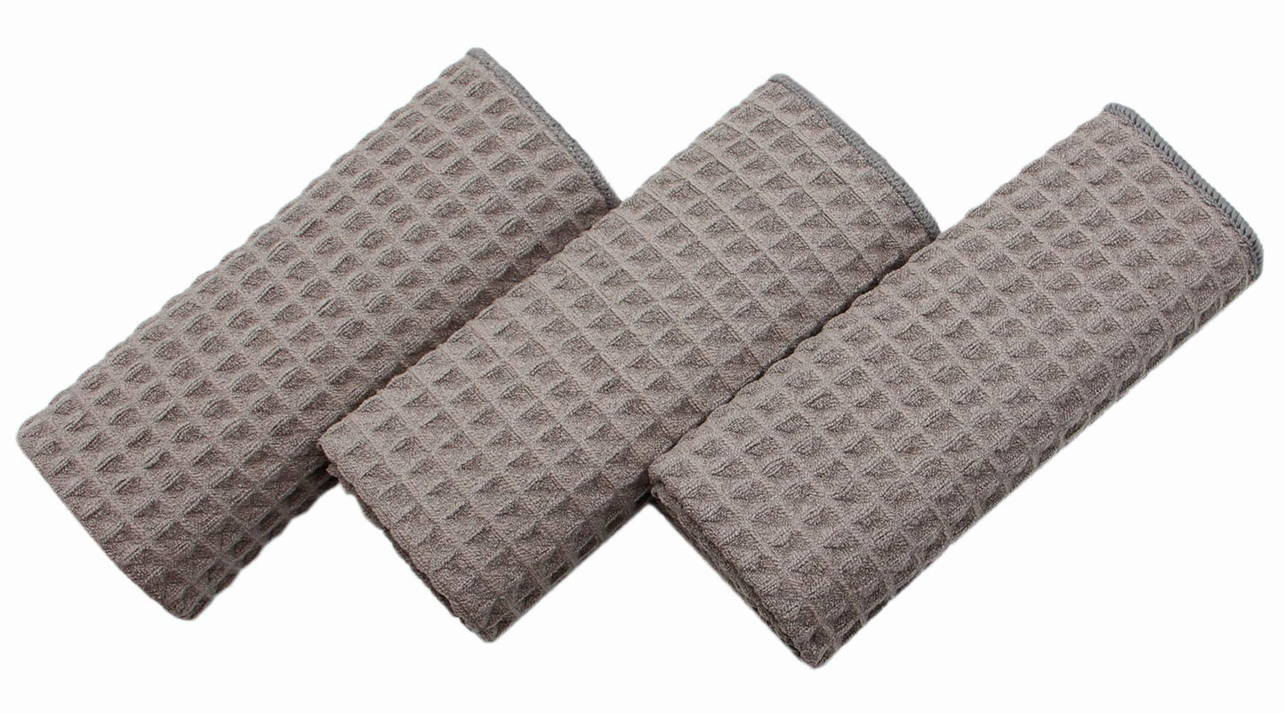VeraSong Waffle Weave Thick Microfiber Dish Drying Towels Absorbent Tea & Hand Towel Lint Free 16x24 Inch 3 Pack Gray