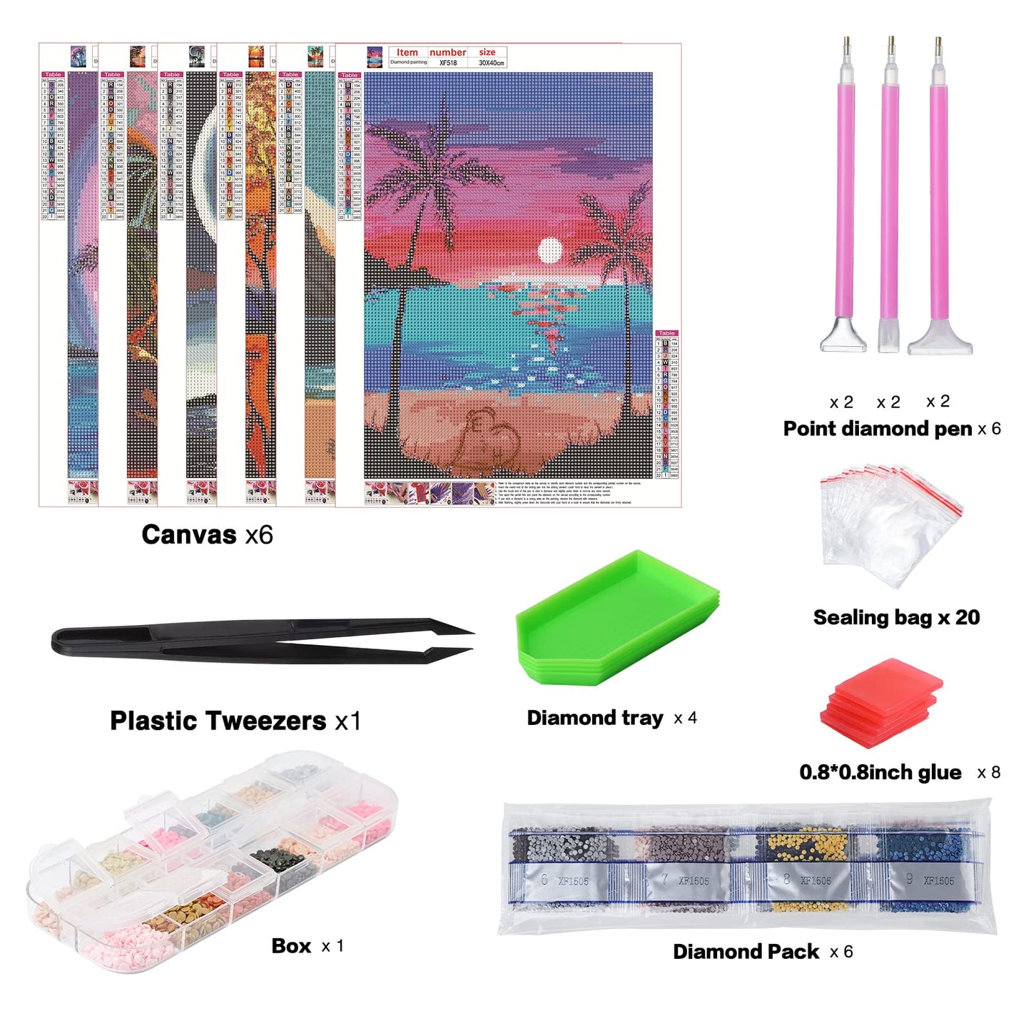 abcGoodefg Diamond Art Kits for Adults 6 Pack, DIY 5D Diamond Art Paintings Beach Sunset Round Full Drill Paint by Diamonds, 12x16 inch