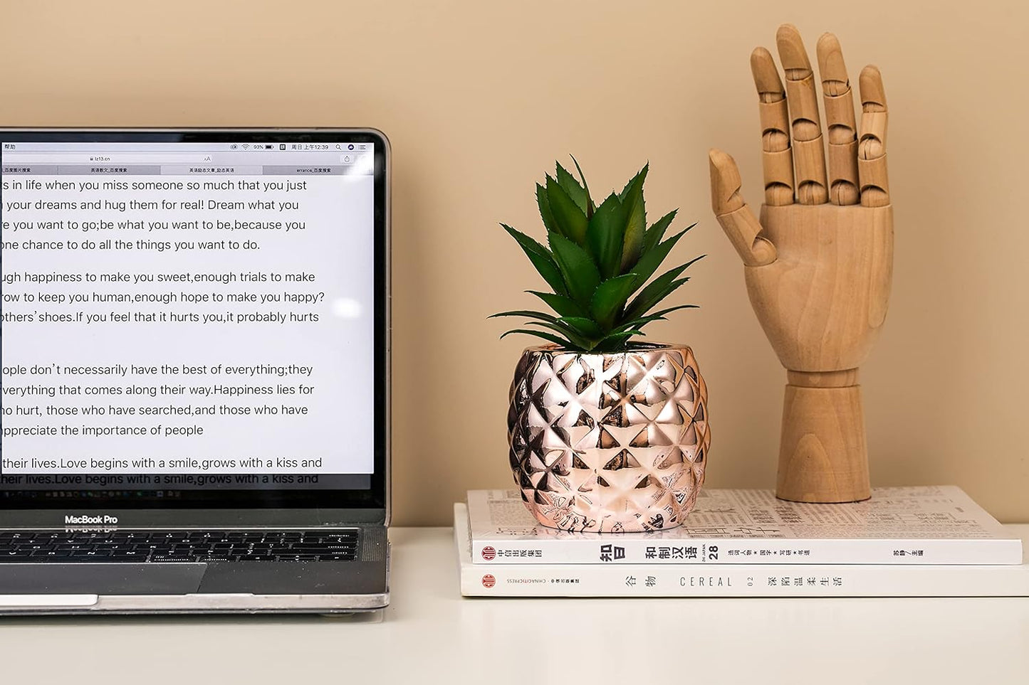 Porcelain Potted Artificial Succulent 7.8" Pineapple Plant for Home Office Kitchen Decoration
