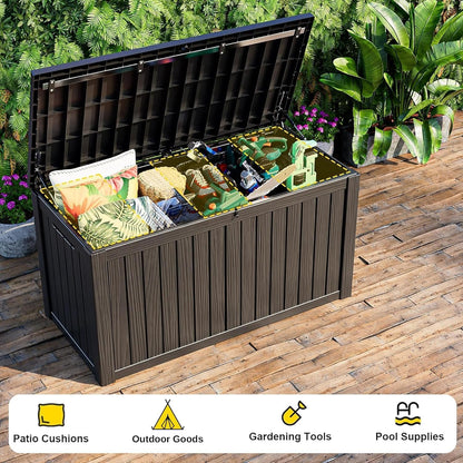 KFY 280 Gallon Large Outdoor Storage Box Waterproof, UV Resistant Resin Deck Box with Hydraulic Rod & Lockable Latch for Patio Furniture, Outside Storage Box for Garden Tools, Patio Cushions, Black
