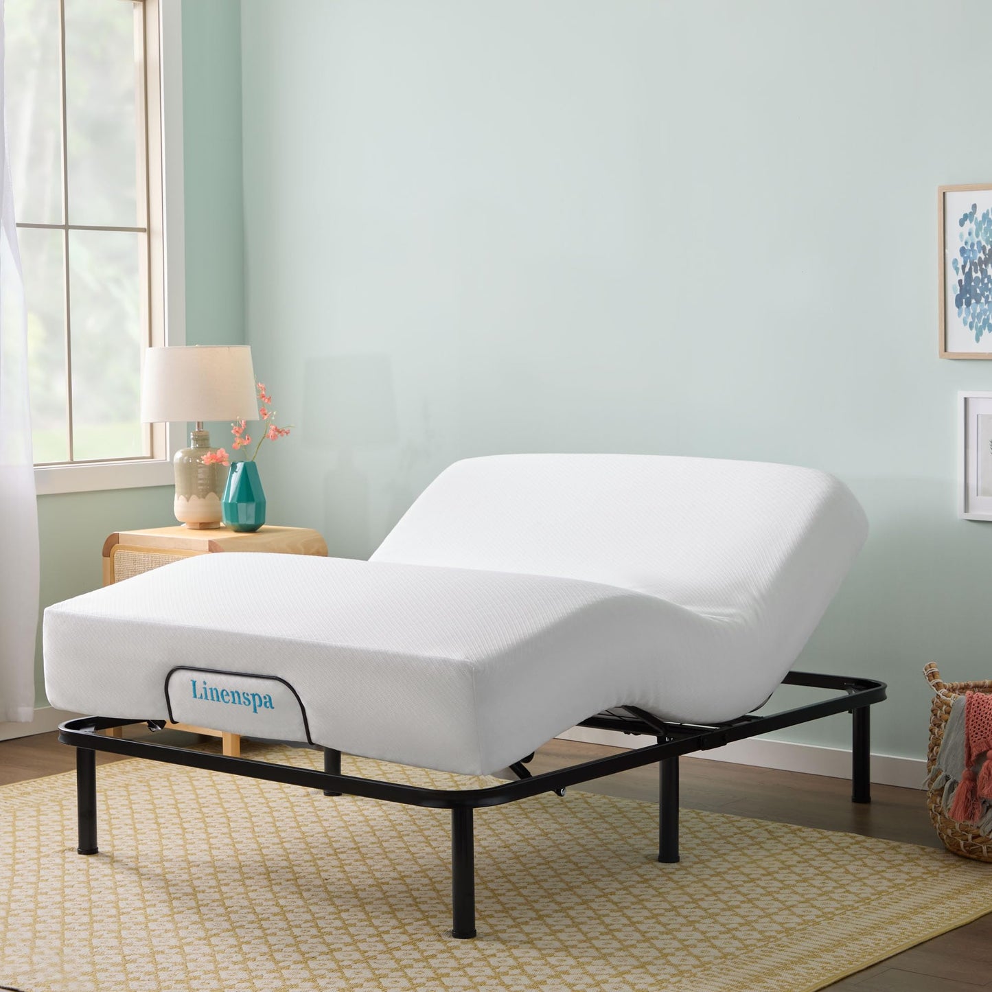 Linenspa Adjustable Bed Frame - Independent Head and Foot Incline - Powerful Quiet Motor - Easy Toolless Assembly - Lounging - Watch TV - Working - Reading - Ergonomic - Electric Bed Base - Full Size