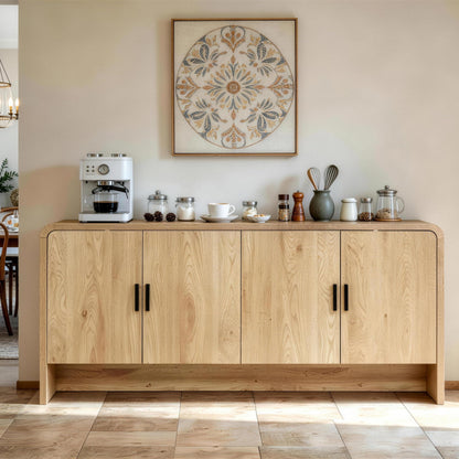 Finnhomy 68'' Sideboard Buffet Cabinet with Storage, Curved Design Credenza Storage Cabinet with 4 Doors, Console Cabinet for Kitchen, Living Room & Hallway, Natural