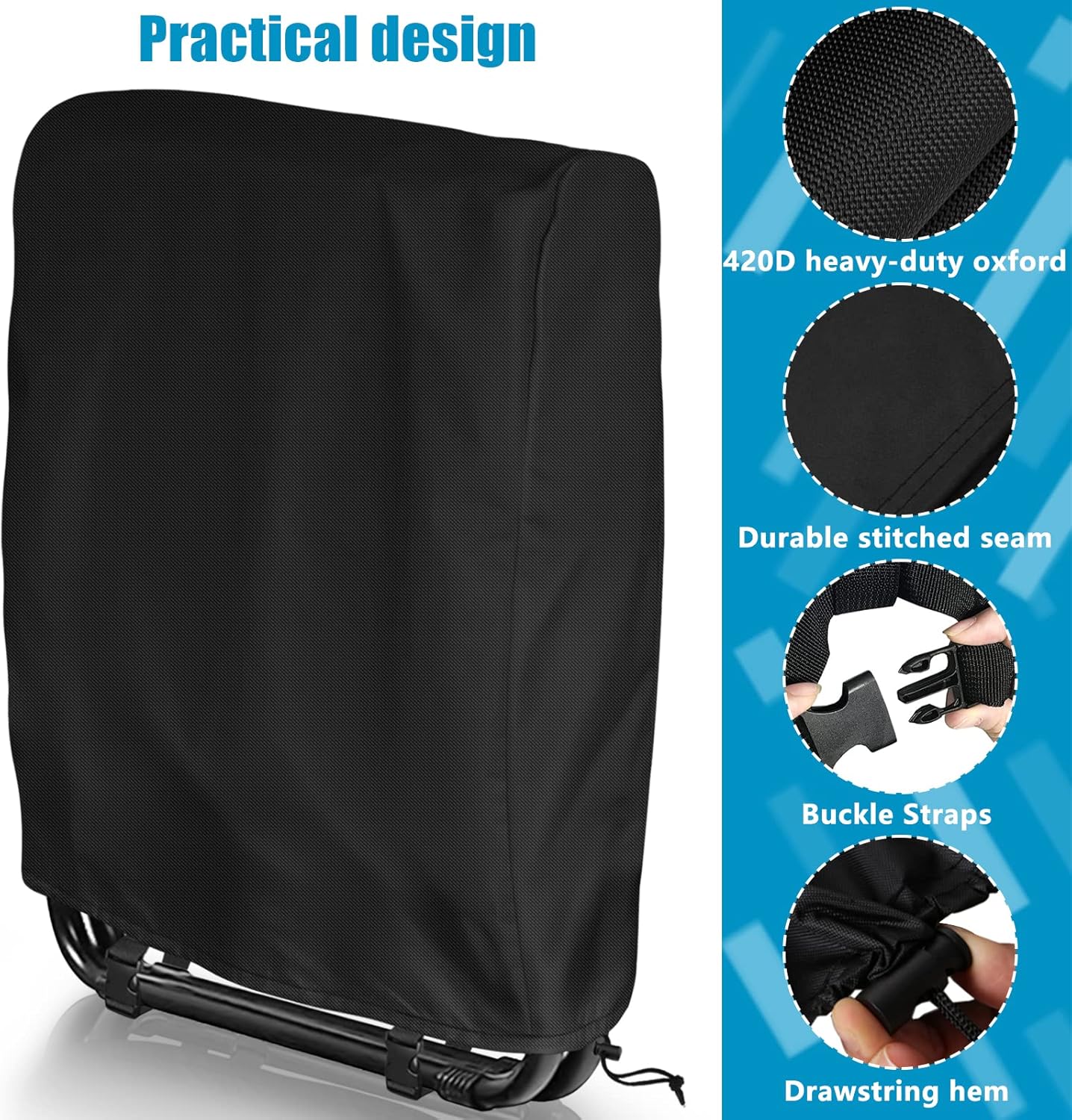2Pcs 420D Black(96x84 cm2Pcs) Kovshuiwe Outdoor Zero Gravity Folding Chair Cover Waterproof, Folding Chair Storage