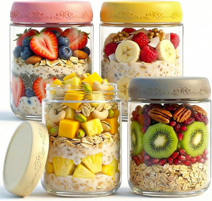 16 OZ 4Pack, Jars(4-2) Overnight Oats Jars with Lids, Glass Meal Prep Containers, Airtight Mason Jars for Breakfast