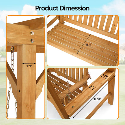 VINGLI 4 FT Heavy Duty Wooden Porch Swing with Stand, Waterproof Patio Swing with Archway-Shaped Swing Set, Outdoor Swing Chair with Frame for Garden, Yard and Patio