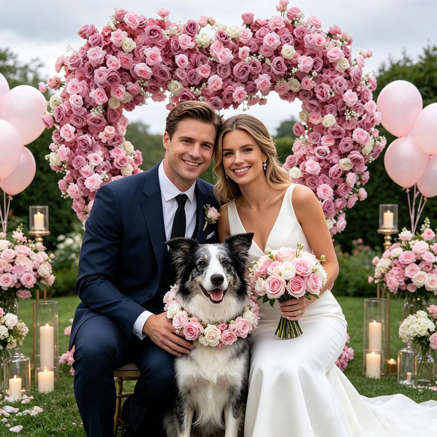 6.56x6.56ft Heart-Shaped Artificial Flower Arch Backdrop with Fabric Base, Floral Decor for Wedding Arch, Ideal for Birthday Banquets & Outdoor Party Scene Decoration (Pink, Arch Frame Not Included)