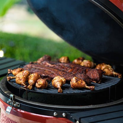 Kamado Joe Big Joe Series II 24-inch Ceramic Charcoal Grill and Smoker with Cart, Side Shelves, Stainless Steel Grates and 450 Cooking Square Inches in Red, Model BJ24RHC