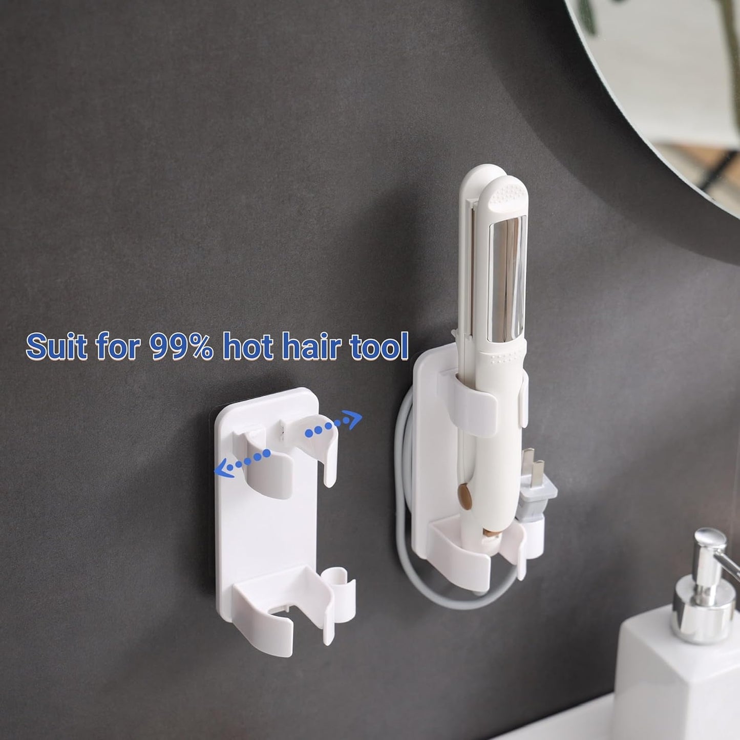 Wall Mounted Curling Iron Holder - Hair Dryer and Straightener Storage for Bathroom, Hot Hair Tool Organizer (2 Pack)
