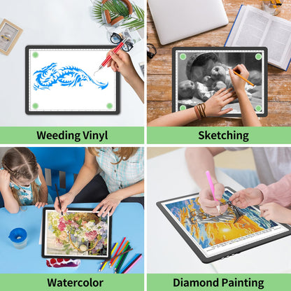 Phylosal Rechargeable A4 LED Light Pad for Diamond Painting, Ultra-Thin Magnetic Tracing Light Box for Drawing, Diamond Art Light Board with Side Button, Super Bright Light Table for Sketching (Black)