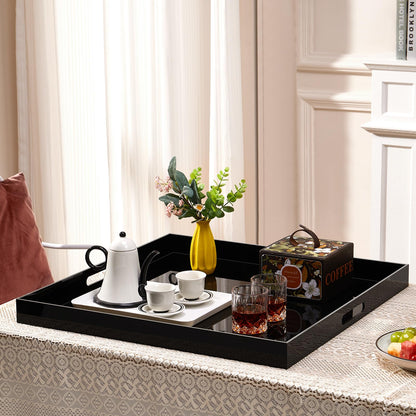 18×18 inches Oversized Black Acrylic Ottoman Tray Extra Large Decorative Tray Spill-Proof Serving Trays with Handles King-Size Safe Edge Organizer for Coffee Table Countertop Breakfast