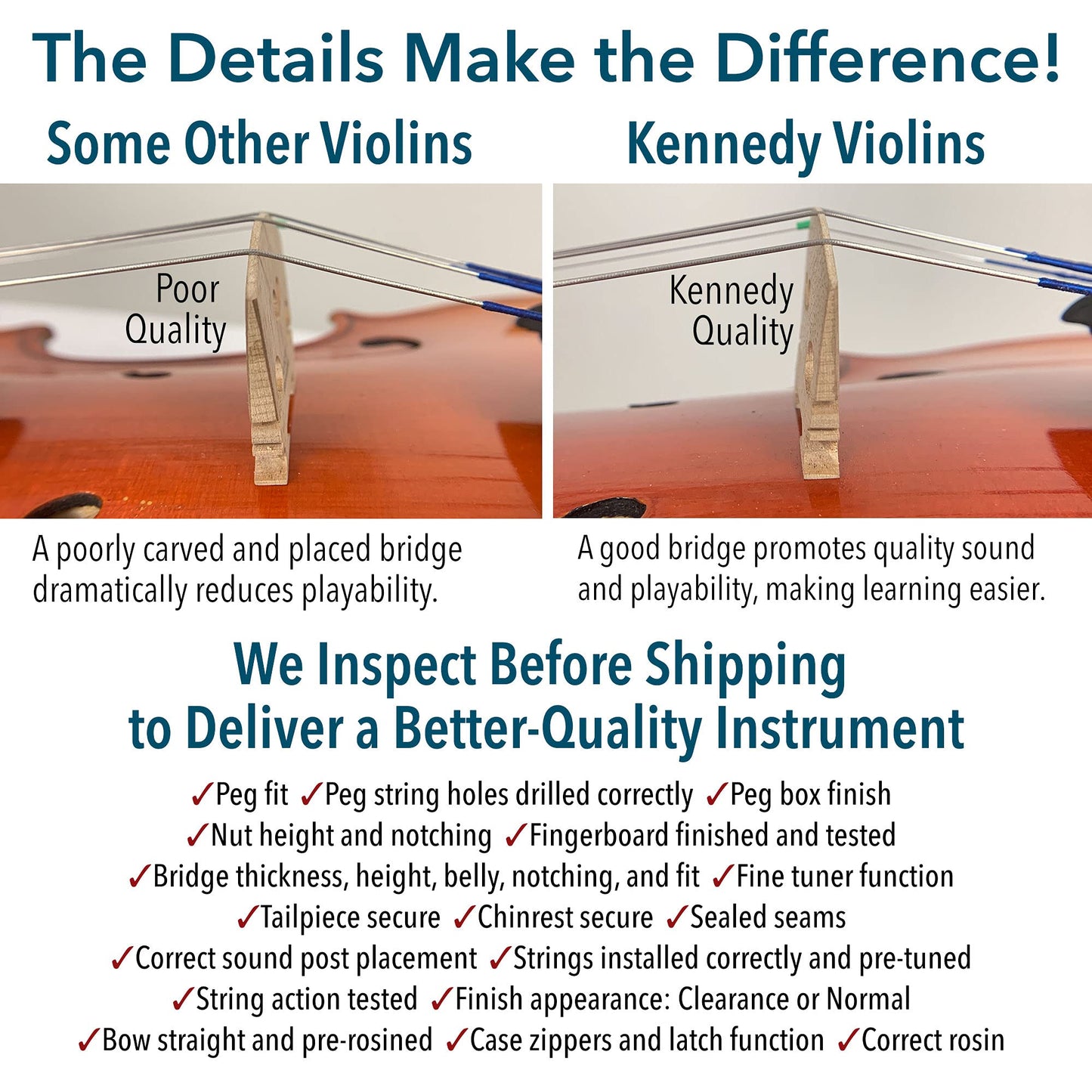 Bunnel Pupil Violin Outfit 1/10 Size Clearance By Kennedy Violins - Carrying Case and Accessories Included - Solid Maple Wood and Ebony Fittings RB300