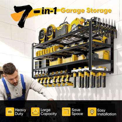 POKIPO 49" W Heavy-Duty Power Tool Organizer - Wall Mount Storage Rack for 12 Cordless Drills | 800 lbs Capacity