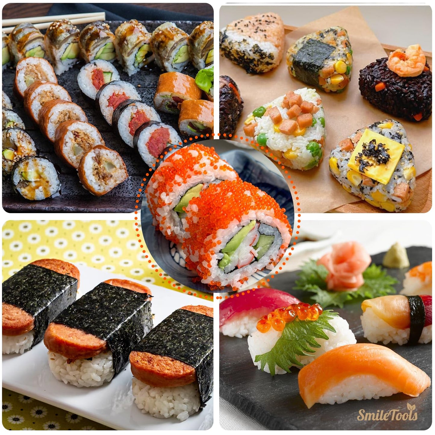 SmileTools Sushi Making Kit, 30 in 1 Sushi Kit with Sushi Roller, Sushi Maker Bazooka, Triangle Onigiri Mold, Musubi Press Mold, Rice Ball Mold & More