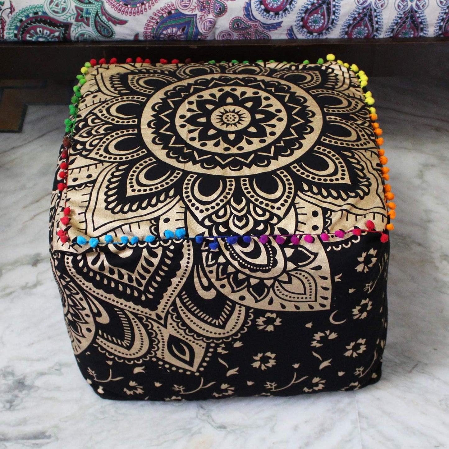 16X16X14 inches, CRAFT KALA Mandala Meditation Floor Pillows Cover Square Pillow Seating Hippie Decorative Adults
