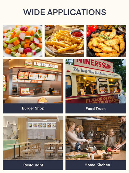 FOHRER Commercial Vegetable Chopper French Fry Cutter – Heavy Duty Potato Dicer with 4 Stainless Steel Blades (1/4", 3/8", 1/2", 6-Wedge) for Restaurant, Food Truck & Commercial Kitchen Prep