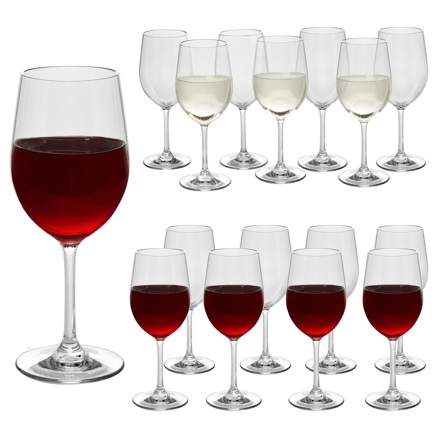 D'Eco Unbreakable Tritan Stemmed Wine Glasses, 12 oz (Set of 16) - Shatterproof, Crystal-Clear, BPA-Free Tumblers – Indoor & Outdoor Cups Great for Parties & Entertaining - Mothers Day Gift for Mom