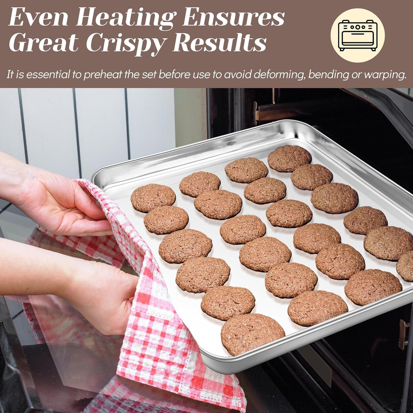 TeamFar Baking Sheet Set - Stainless Steel Cookie Pans with Racks | Non-Toxic, Easy Clean, Dishwasher Safe - 4 Pack