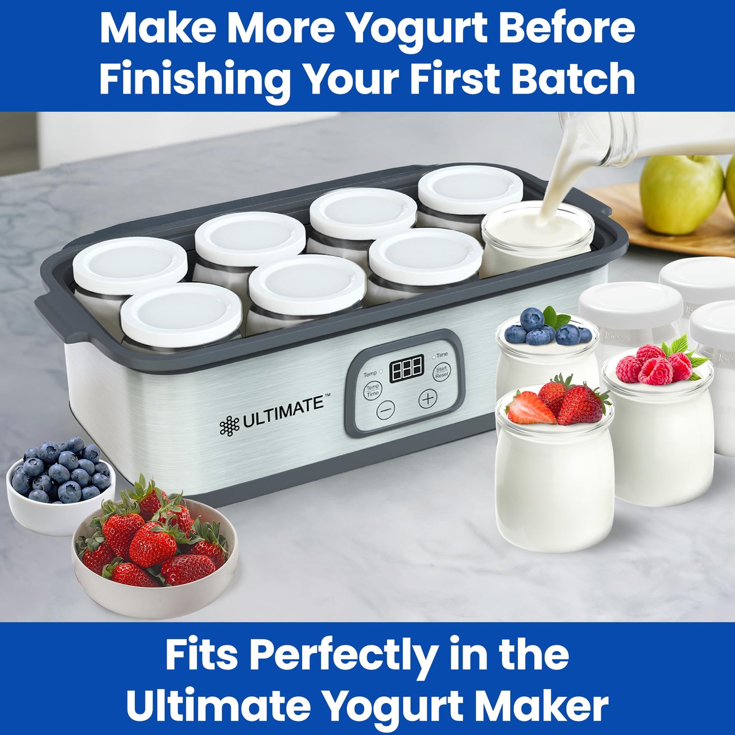 Ultimate Yogurt Jars, Make More Delicious Yogurt! 8 Count Small Glass Yogurt Cups With Lids, 100% BPA Free, Airtight & Dishwasher Safe! Perfect Containers for Yoghurt, Oatmeal, Pudding, or Jello