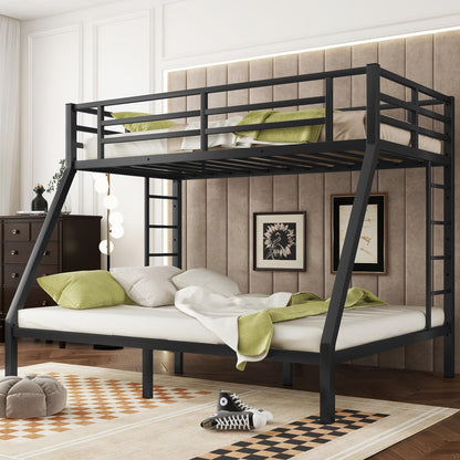 Bellemave Twin XL Over Queen Bunk Bed for Adults, Twin XL Over Queen Bunk Beds Frame with 2 Ladder and Full Length Guardrail, Easy Assemble, Mattress Not Included, Black